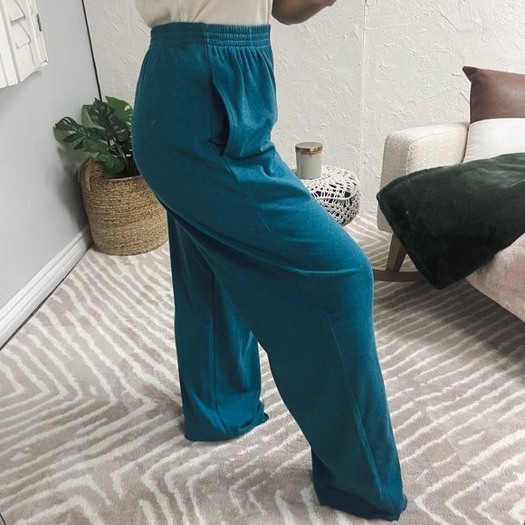 New Eskandar Pants Teal Blue 100% Pima Cotton Wide Leg Extra Long - Picture 3 of 12